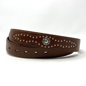Brown Genuine Leather Mens Size 34 Studded Belt Concho Accent Western Style